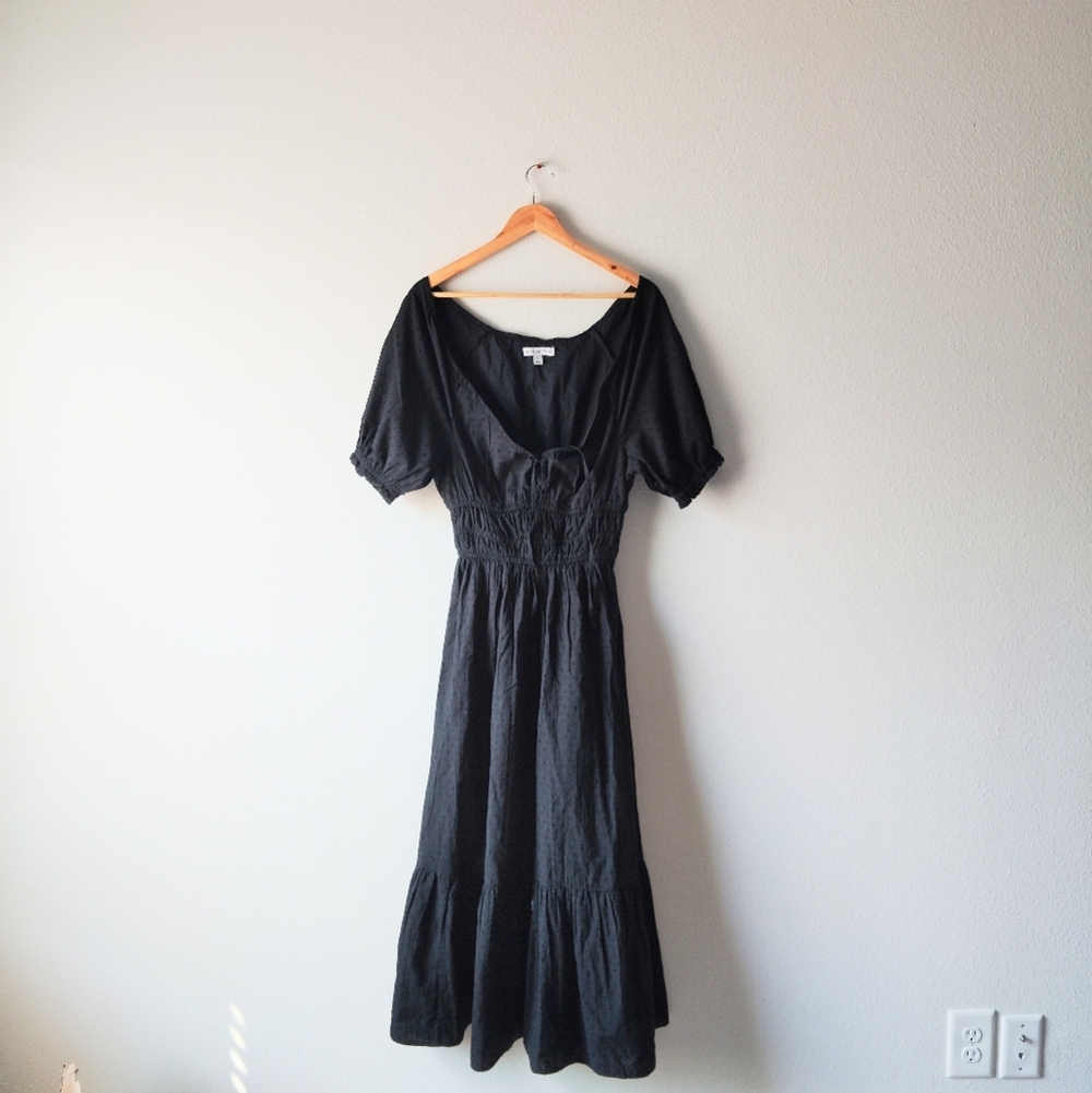 And Now This 100% Cotton Black Midi Dress